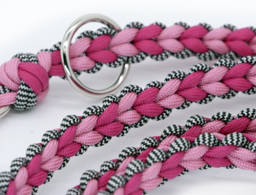 Preview: Paracord-Leine 2m, Herzen, rosa-pink-schwarz-weiß