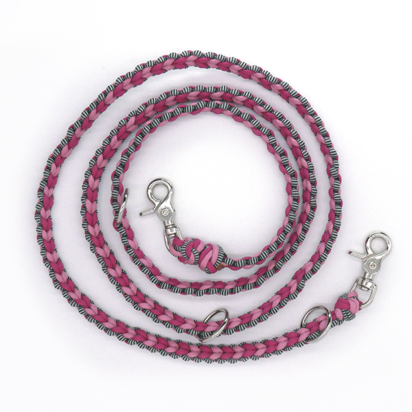 Paracord-Leine 2m, Herzen, rosa-pink-schwarz-weiß